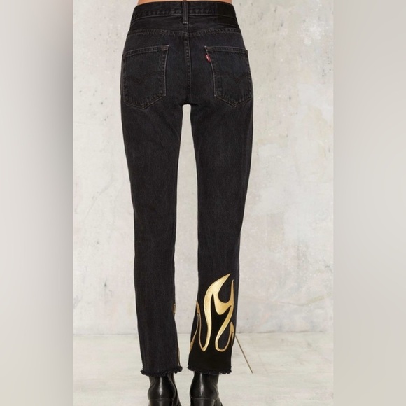 After Party Leather Flame Levi's 505 Jeans woman’s Sz 30 High Rise Vintage - Picture 3 of 11